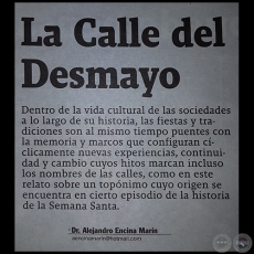  LA CALLE DEL DESMAYO - Por Dr. ALEJANDRO ENCINA MARÍN - Domingo, 16 de Abril de 2017